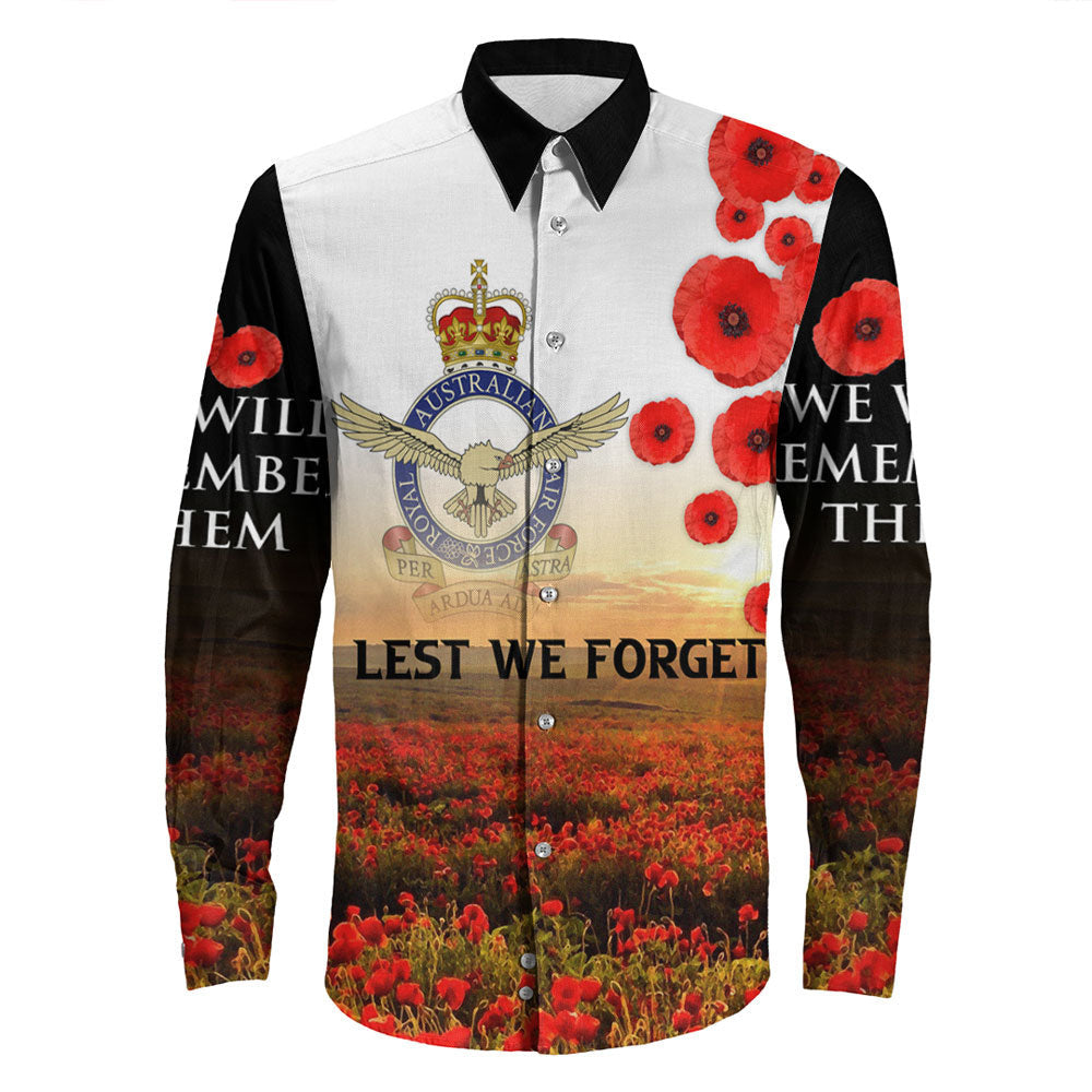 VibeHoodie Clothing - ANZAC Day Australian Air Force Long Sleeve Button Shirt LT10 - Vibe Hoodie Shop