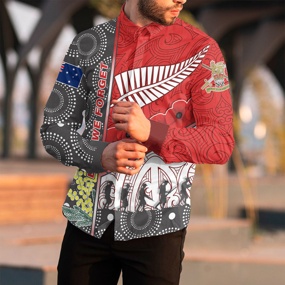 VibeHoodie Clothing - (Custom) Australia Indigenous and New Zealand Maori ANZAC (Red) Long Sleeve Button Shirt LT10 - Vibe Hoodie Shop