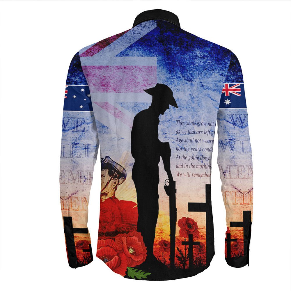 VibeHoodie Clothing - ANZAC Day Australia Soldier We Will Rememer Them Long Sleeve Button Shirt LT10 - Vibe Hoodie Shop