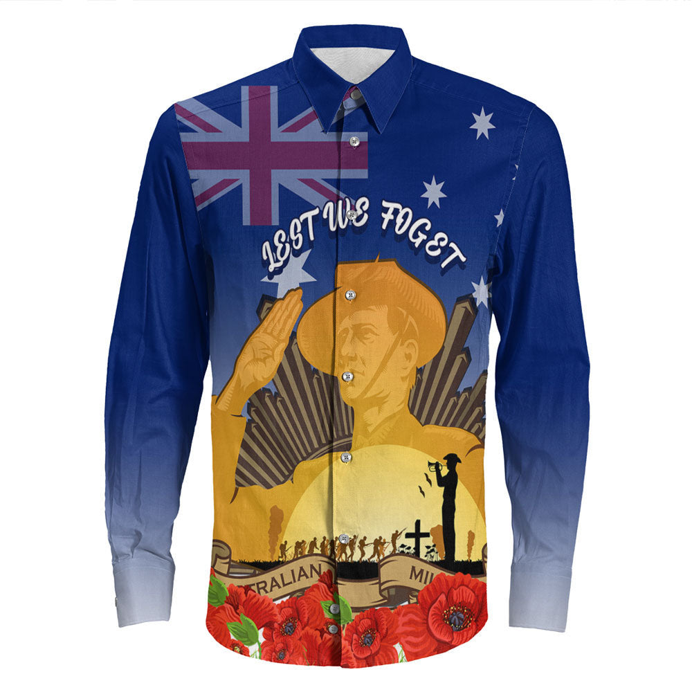 VibeHoodie Clothing - (Custom) Australia ANZAC Day Soldier Salute Long Sleeve Button Shirt LT10 - Vibe Hoodie Shop