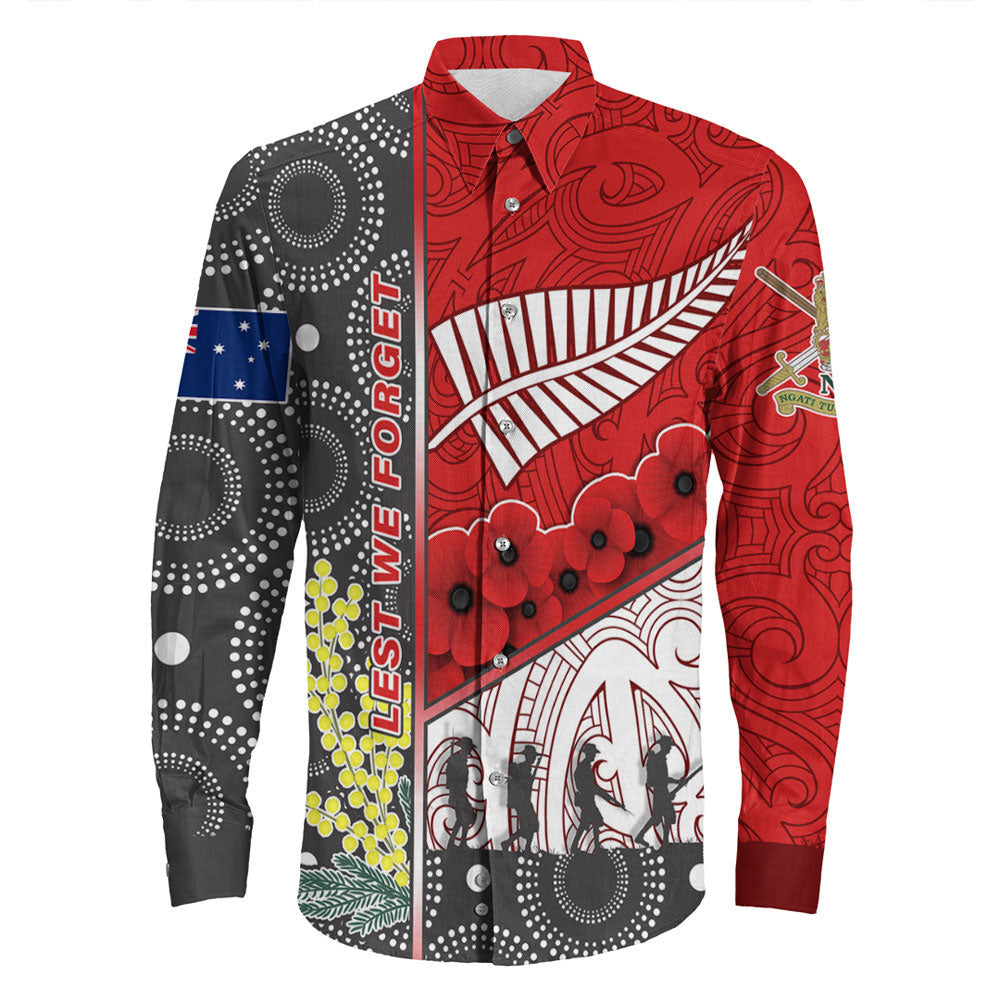 VibeHoodie Clothing - Australia Indigenous and New Zealand Maori ANZAC (Red) Long Sleeve Button Shirt LT10 - Vibe Hoodie Shop