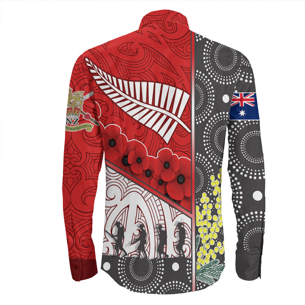 VibeHoodie Clothing - Australia Indigenous and New Zealand Maori ANZAC (Red) Long Sleeve Button Shirt LT10 - Vibe Hoodie Shop