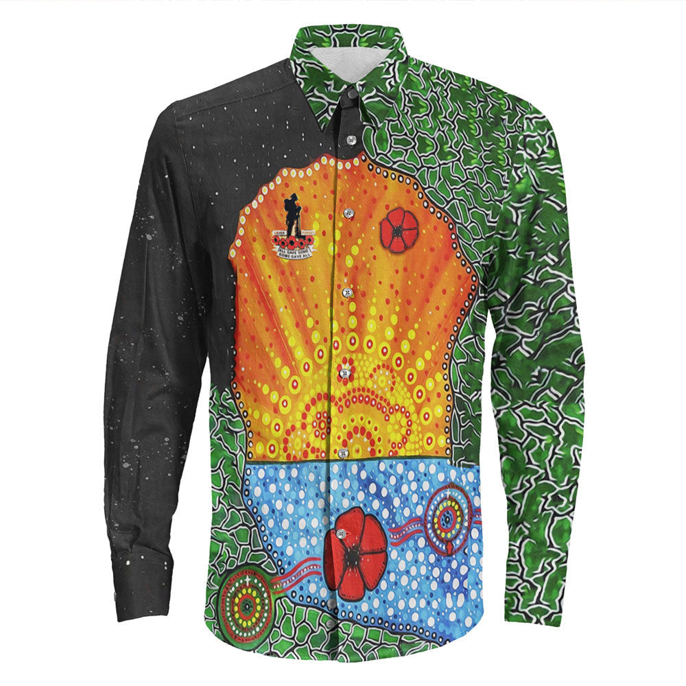 VibeHoodie Clothing - Aboriginal Australian ANZAC Day Lest We Forget Poppy Long Sleeve Button Shirt LT10 - Vibe Hoodie Shop