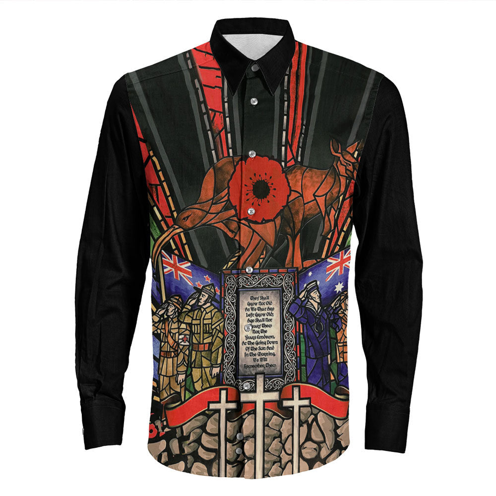 VibeHoodie Clothing - ANZAC Day Lest We Forget Australia and New Zealand Long Sleeve Button Shirt LT10 - Vibe Hoodie Shop