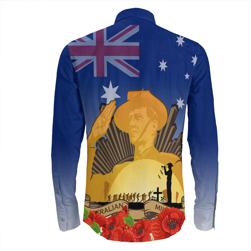 VibeHoodie Clothing - Australia ANZAC Day Soldier Salute Long Sleeve Button Shirt LT10 - Vibe Hoodie Shop