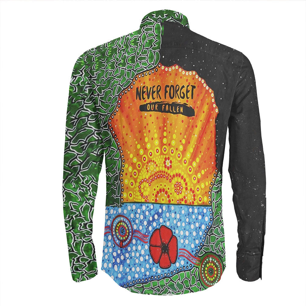 VibeHoodie Clothing - Aboriginal Australian ANZAC Day Lest We Forget Poppy Long Sleeve Button Shirt LT10 - Vibe Hoodie Shop