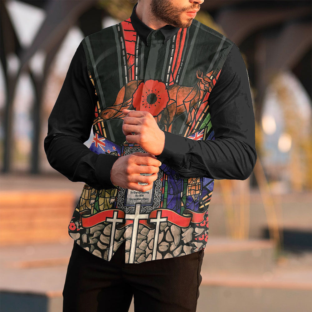 VibeHoodie Clothing - ANZAC Day Lest We Forget Australia and New Zealand Long Sleeve Button Shirt LT10 - Vibe Hoodie Shop