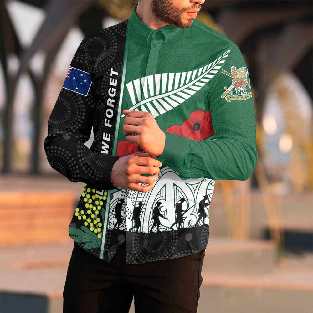 VibeHoodie Clothing - Australia Indigenous and New Zealand Maori ANZAC Long Sleeve Button Shirt LT10 - Vibe Hoodie Shop