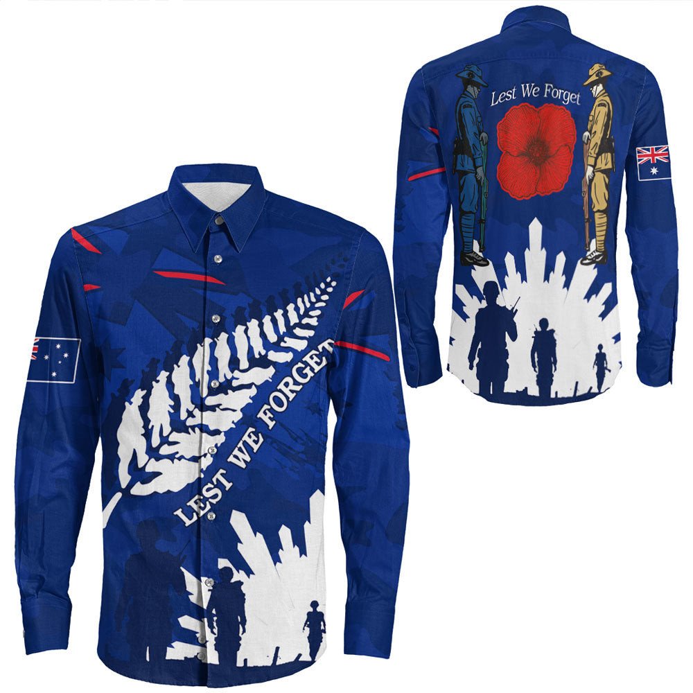 VibeHoodie Clothing - Australia ANZAC Camouflage Mix Fern Long Sleeve Button Shirt LT10 - Vibe Hoodie Shop