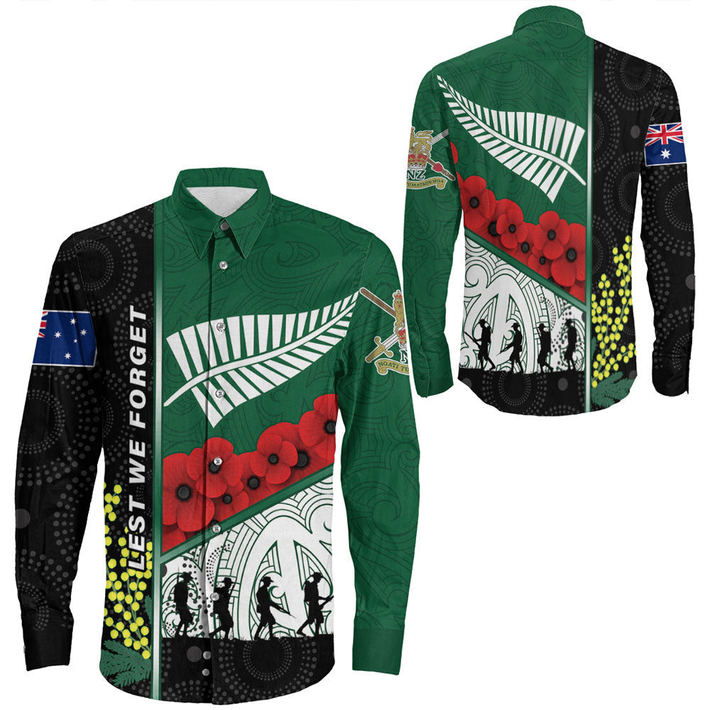 VibeHoodie Clothing - Australia Indigenous and New Zealand Maori ANZAC Long Sleeve Button Shirt LT10 - Vibe Hoodie Shop