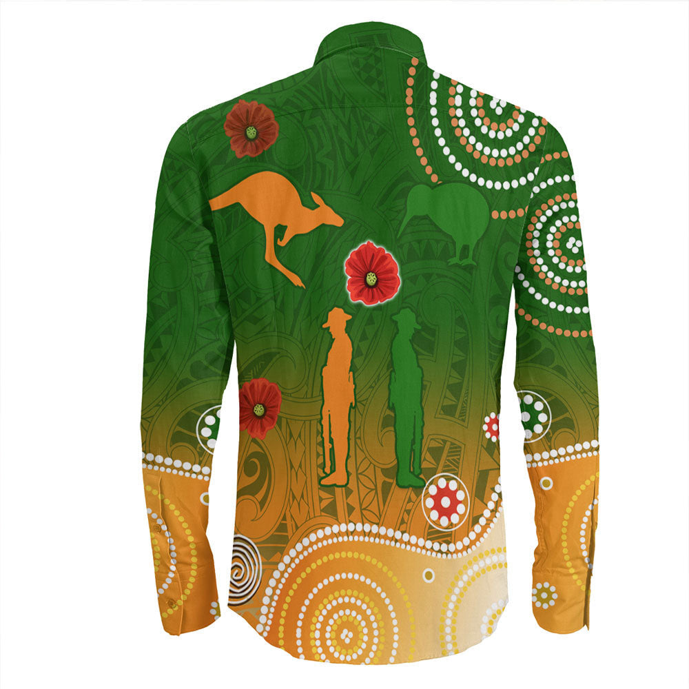 VibeHoodie Clothing - ANZAC New Zealand Maori - Australia Indigenous Long Sleeve Button Shirt LT10 - Vibe Hoodie Shop