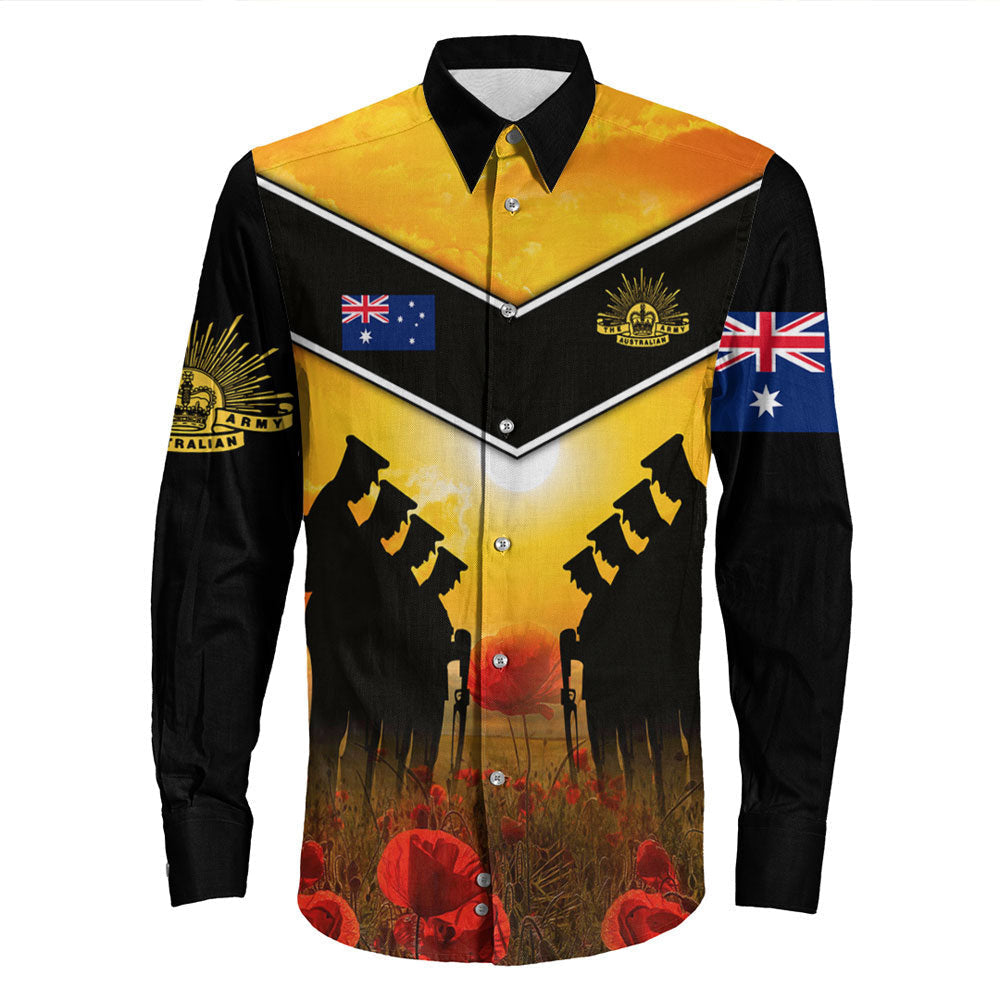 VibeHoodie Clothing - Australia Standing Guard ANZAC Day Long Sleeve Button Shirt LT10 - Vibe Hoodie Shop