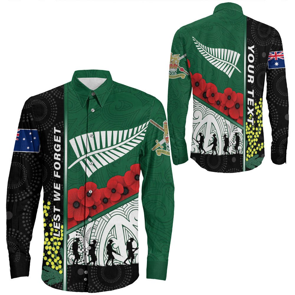 VibeHoodie Clothing - (Custom) Australia Indigenous and New Zealand Maori ANZAC Long Sleeve Button Shirt LT10 - Vibe Hoodie Shop