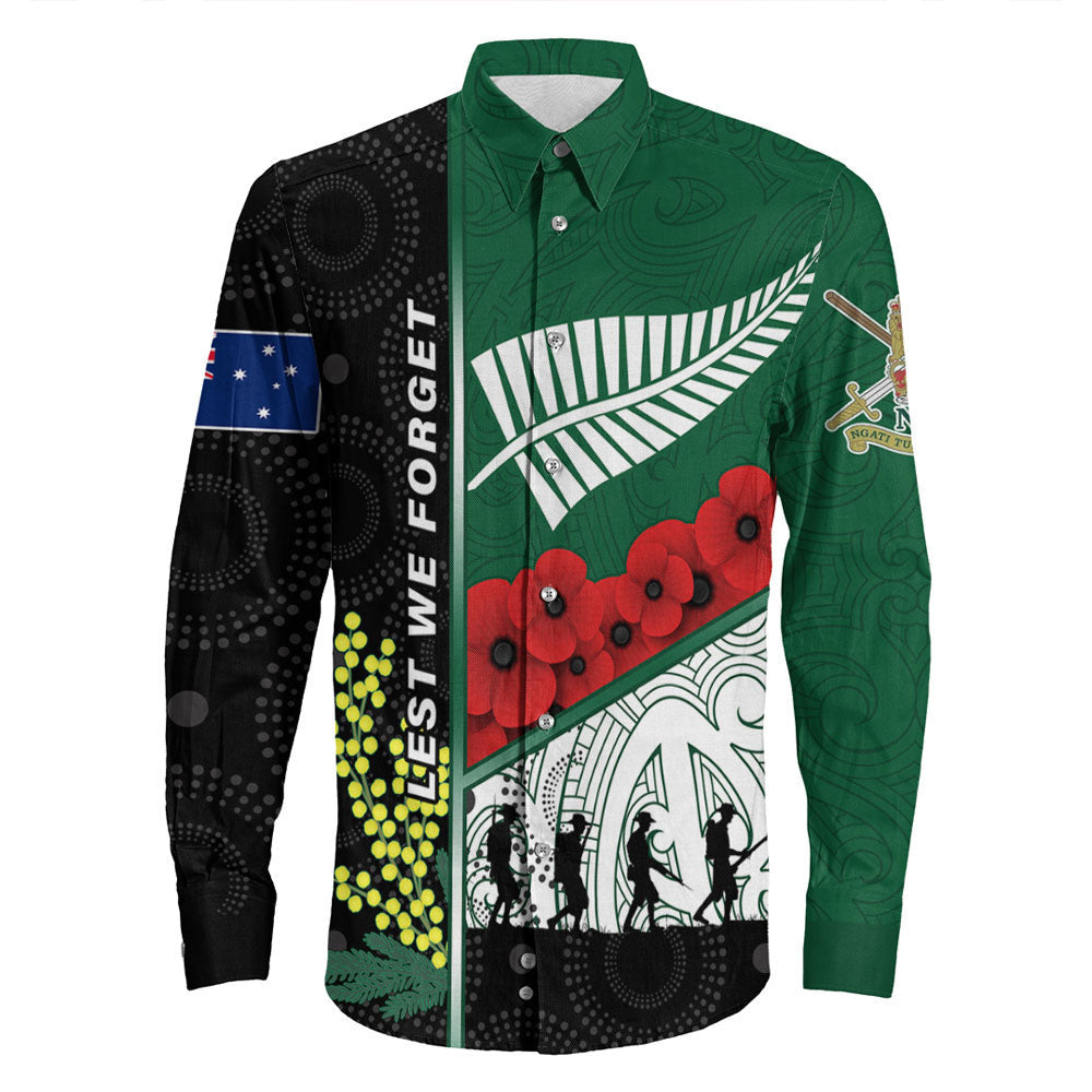 VibeHoodie Clothing - Australia Indigenous and New Zealand Maori ANZAC Long Sleeve Button Shirt LT10 - Vibe Hoodie Shop