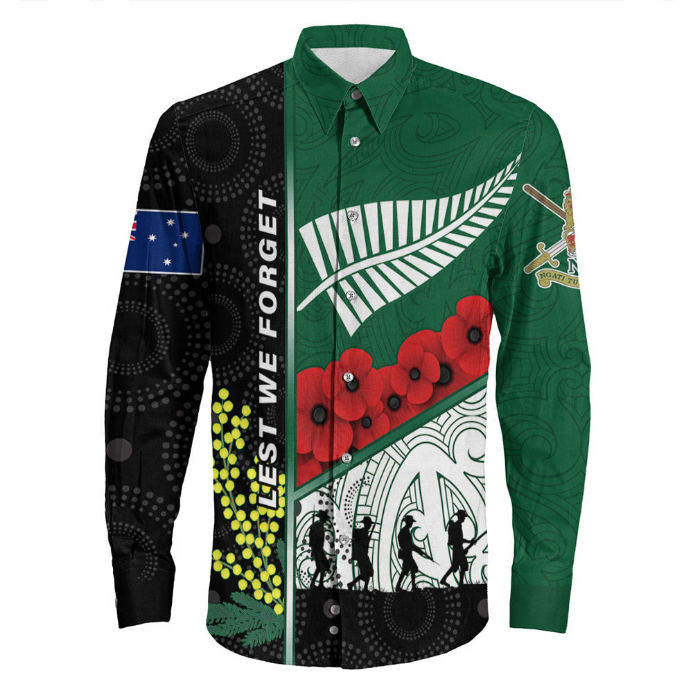 VibeHoodie Clothing - (Custom) Australia Indigenous and New Zealand Maori ANZAC Long Sleeve Button Shirt LT10 - Vibe Hoodie Shop