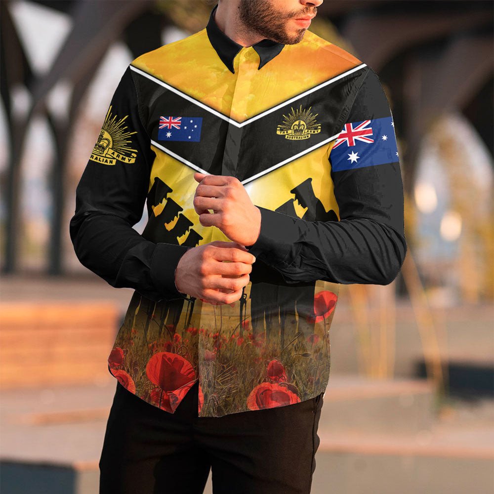 VibeHoodie Clothing - Australia Standing Guard ANZAC Day Long Sleeve Button Shirt LT10 - Vibe Hoodie Shop