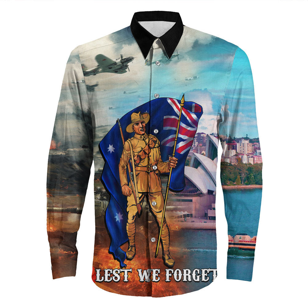 VibeHoodie Clothing - ANZAC Day Australia Peace Long Sleeve Button Shirt LT10 - Vibe Hoodie Shop