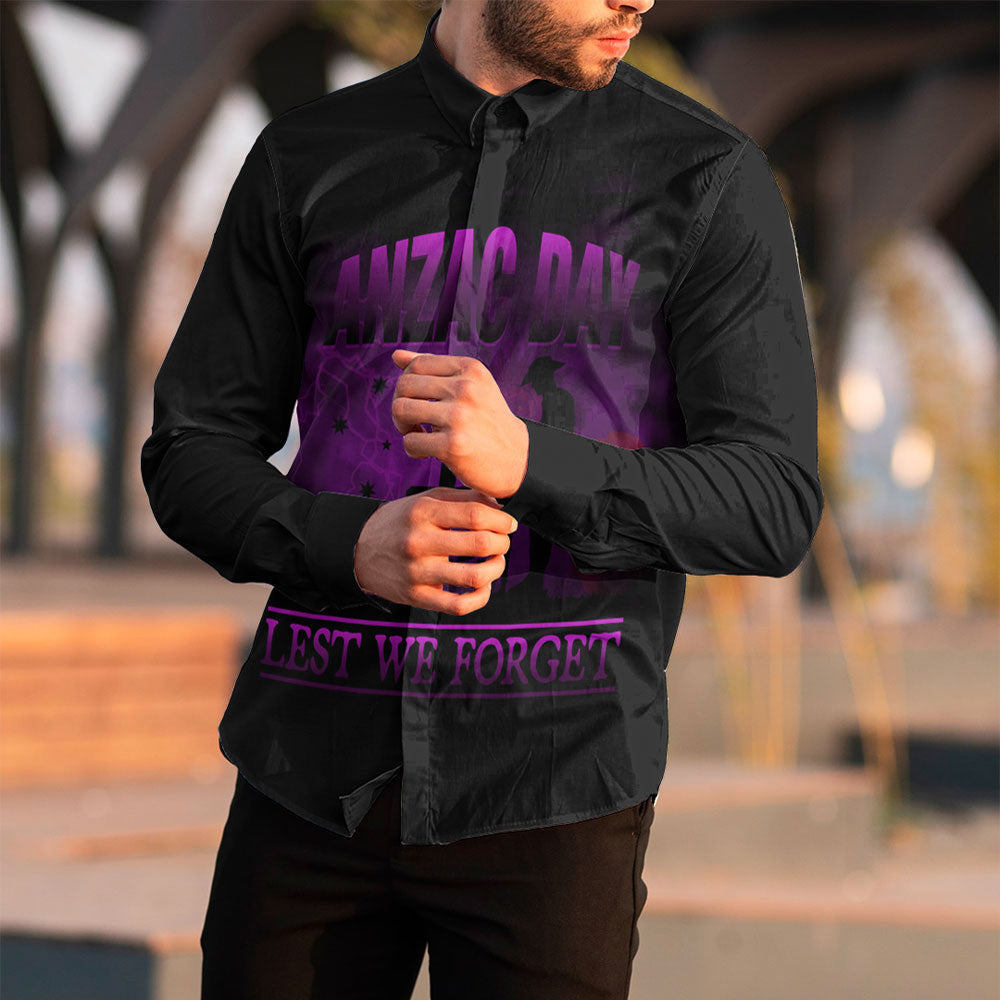 VibeHoodie Clothing - ANZAC Day Remember Australia and New Zealand Purple Long Sleeve Button Shirt LT10 - Vibe Hoodie Shop