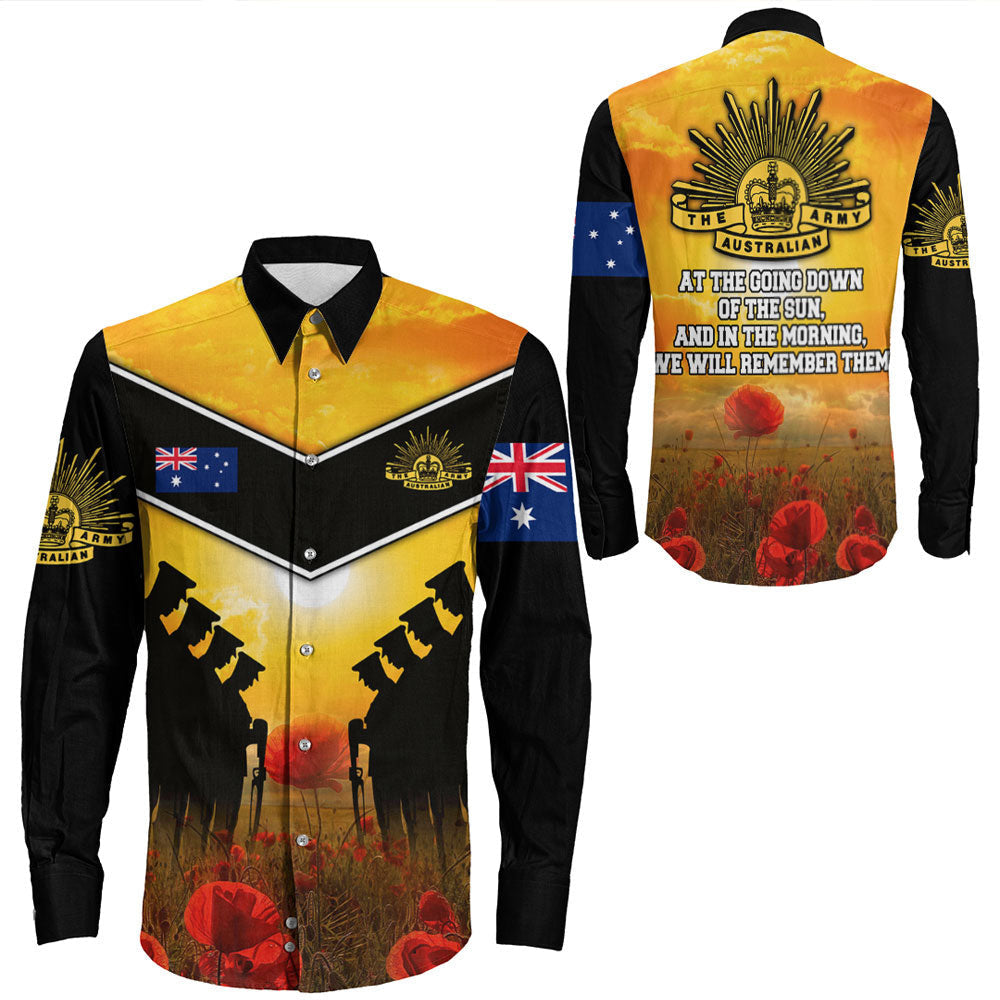 VibeHoodie Clothing - Australia Standing Guard ANZAC Day Long Sleeve Button Shirt LT10 - Vibe Hoodie Shop