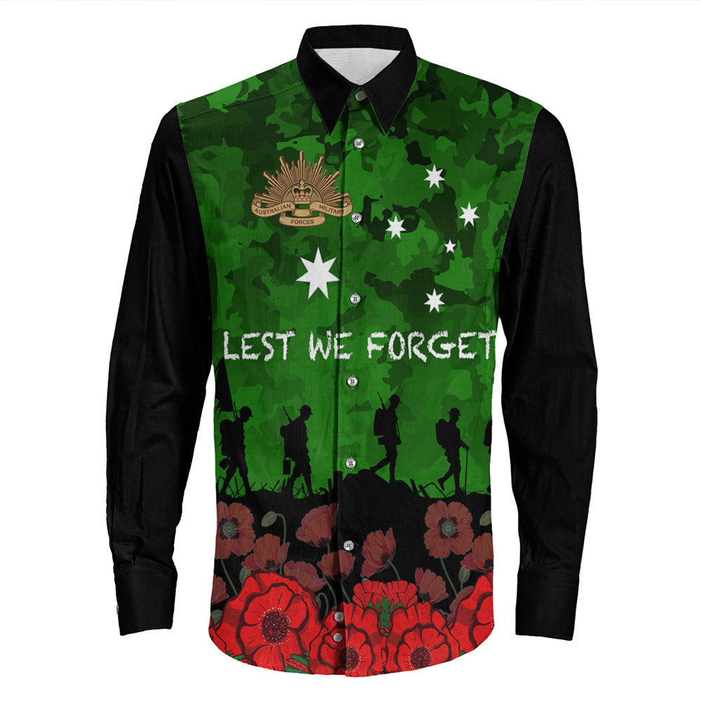 VibeHoodie Clothing - Australia ANZAC Day Camouflage and Poppy Long Sleeve Button Shirt LT10 - Vibe Hoodie Shop