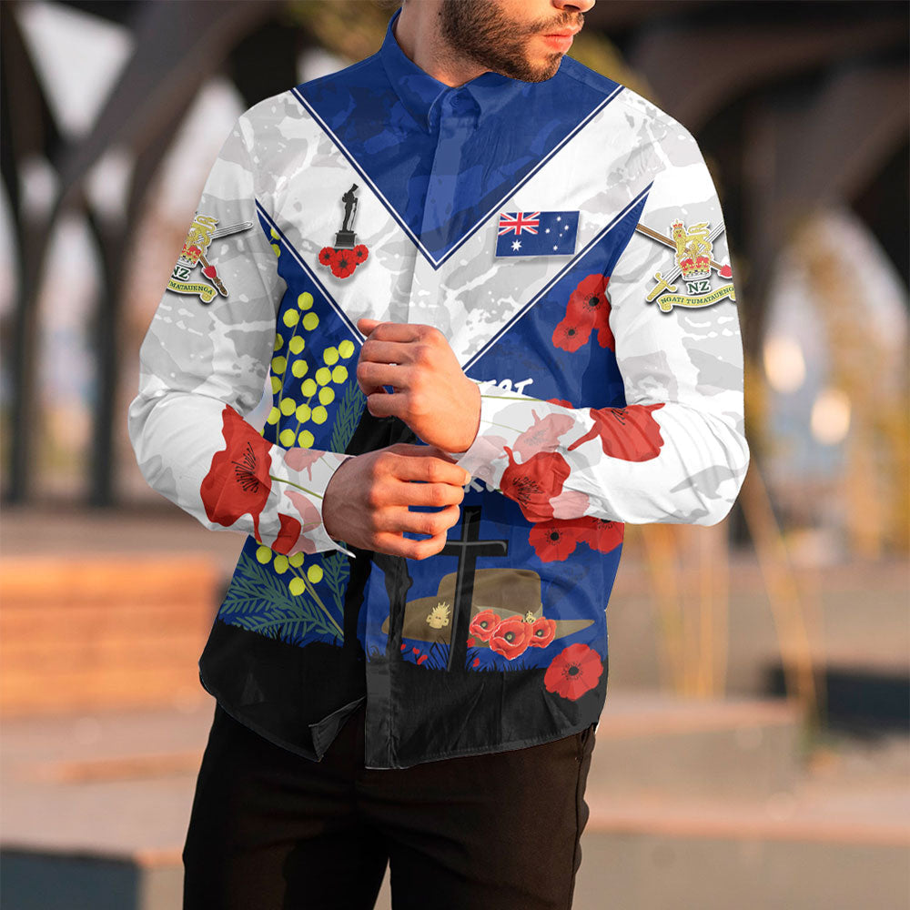 VibeHoodie Clothing - (Custom) Australia ANZAC Lest We Forget 2022 Long Sleeve Button Shirt LT10 - Vibe Hoodie Shop