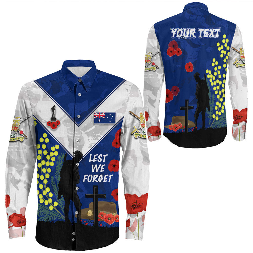 VibeHoodie Clothing - (Custom) Australia ANZAC Lest We Forget 2022 Long Sleeve Button Shirt LT10 - Vibe Hoodie Shop