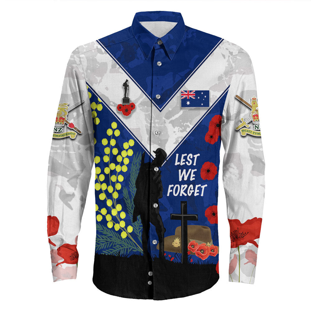 VibeHoodie Clothing - (Custom) Australia ANZAC Lest We Forget 2022 Long Sleeve Button Shirt LT10 - Vibe Hoodie Shop