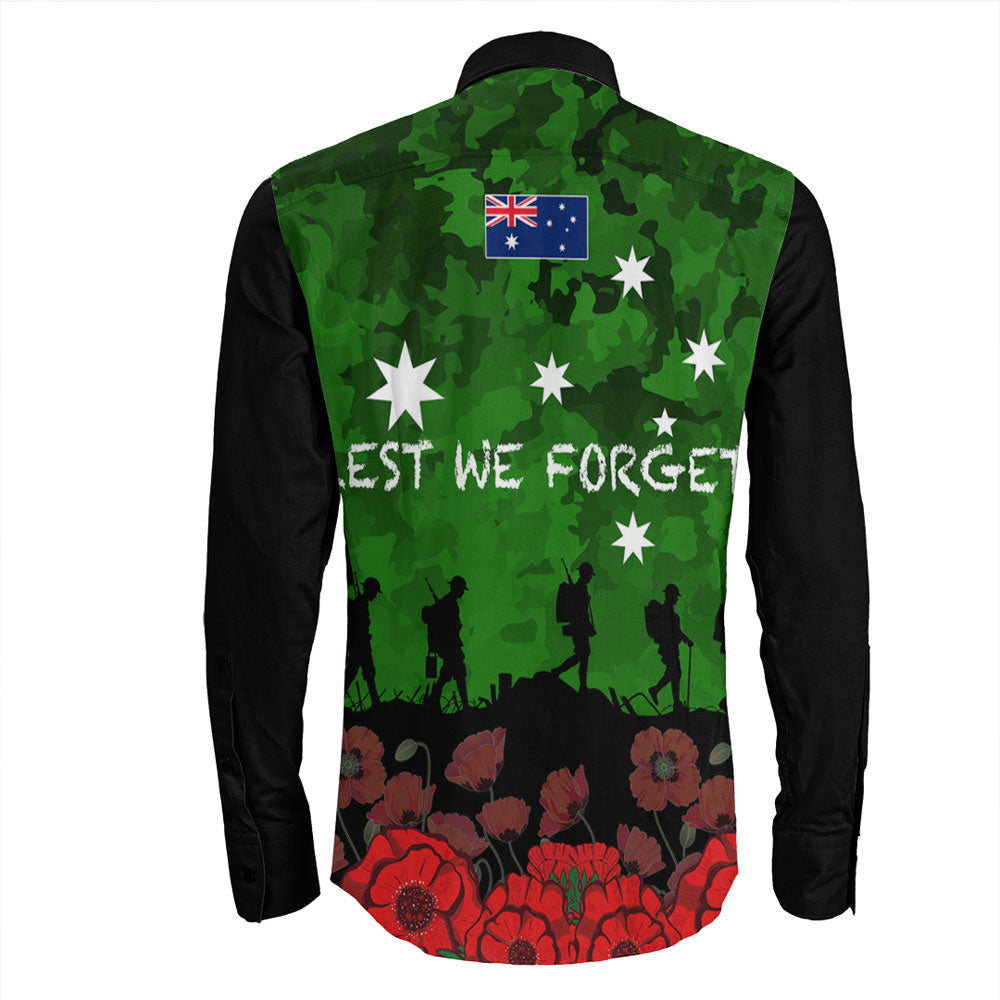 VibeHoodie Clothing - Australia ANZAC Day Camouflage and Poppy Long Sleeve Button Shirt LT10 - Vibe Hoodie Shop