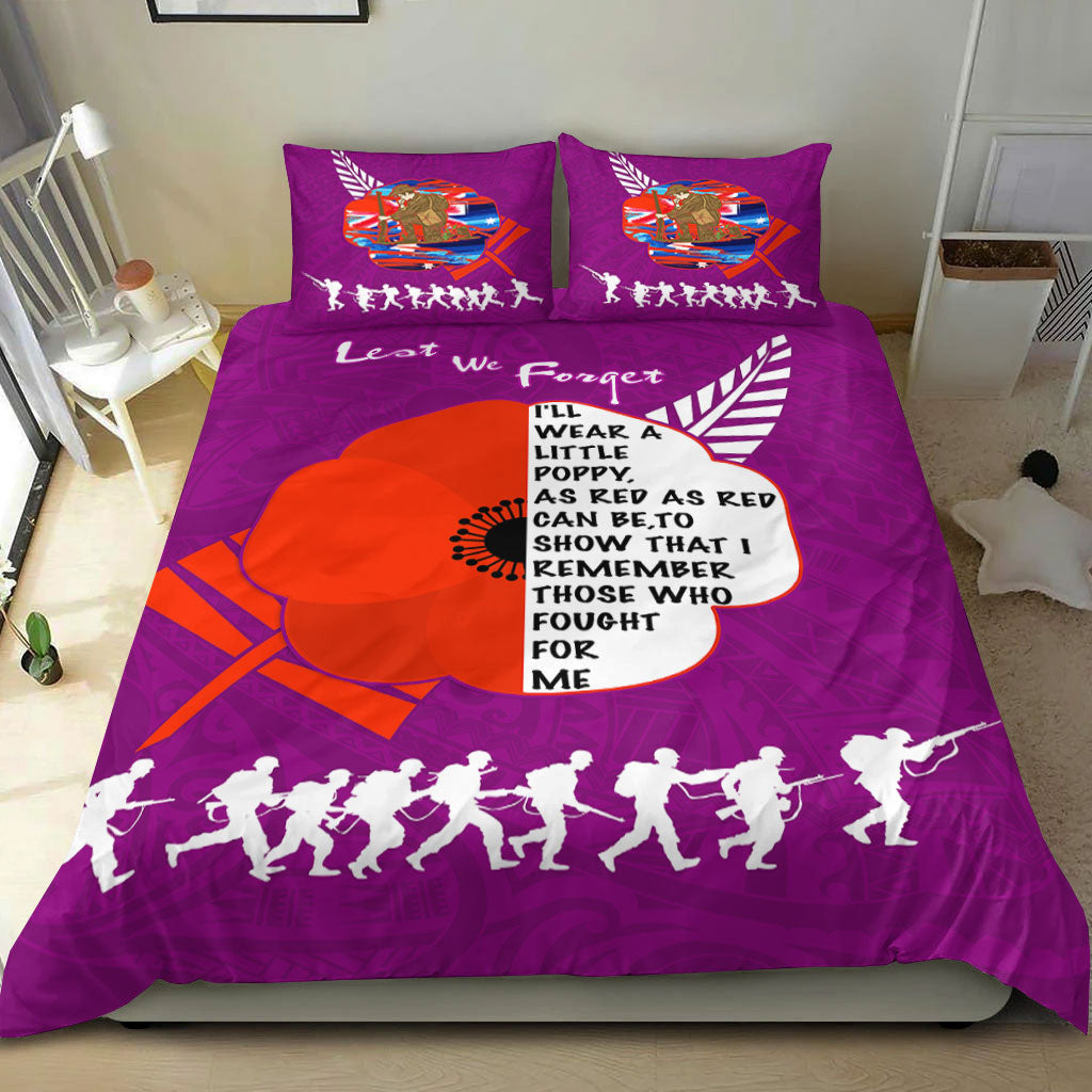 VibeHoodie Bedding Set - New Zealand ANZAC Red Poopy Purple Bedding Set LT10 - Vibe Hoodie Shop