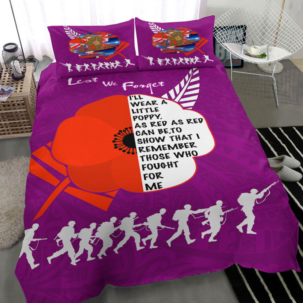 VibeHoodie Bedding Set - New Zealand ANZAC Red Poopy Purple Bedding Set LT10 - Vibe Hoodie Shop