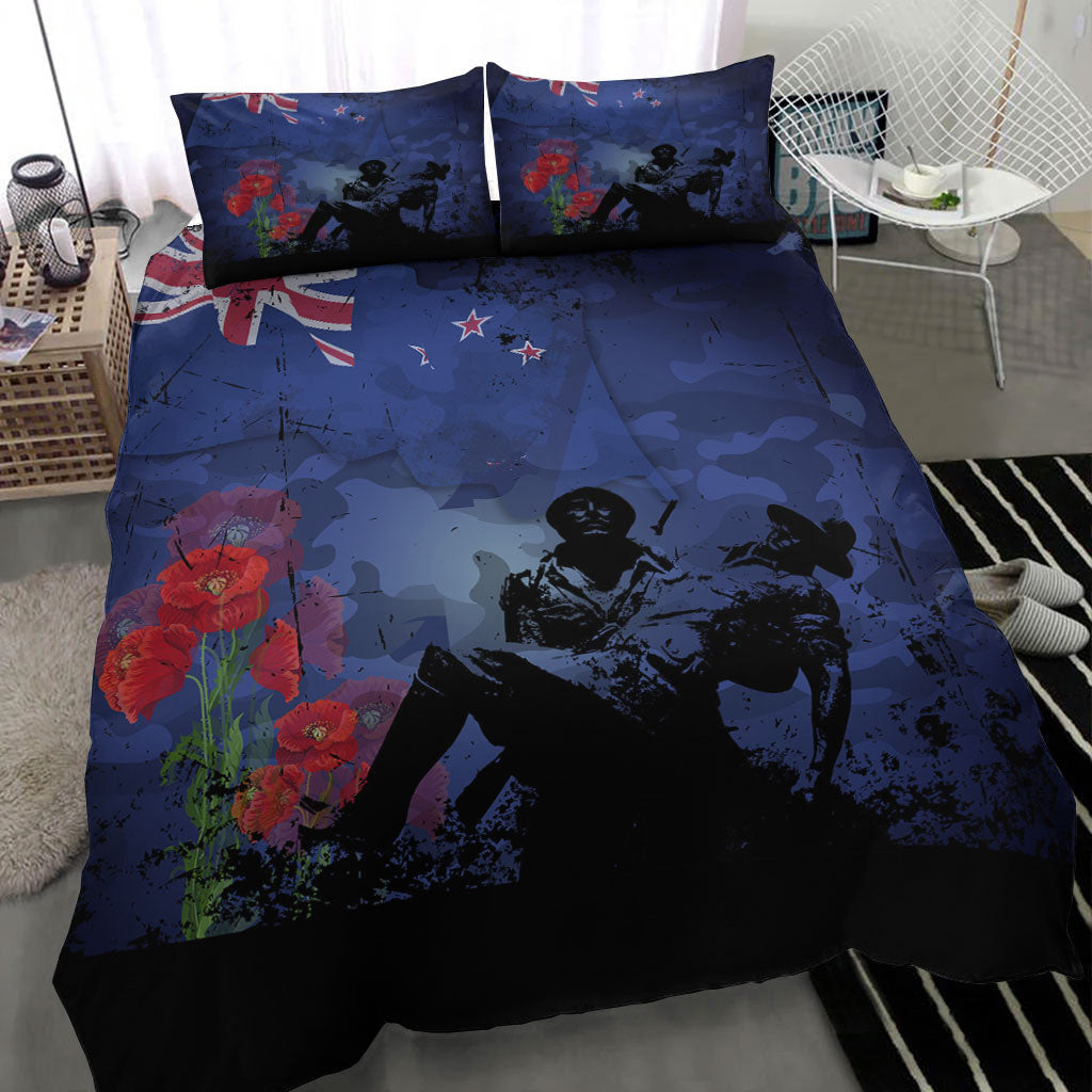 VibeHoodie Bedding Set - New Zealand ANZAC Day Soldier and Poppy Camouflage Bedding Set LT10 - Vibe Hoodie Shop