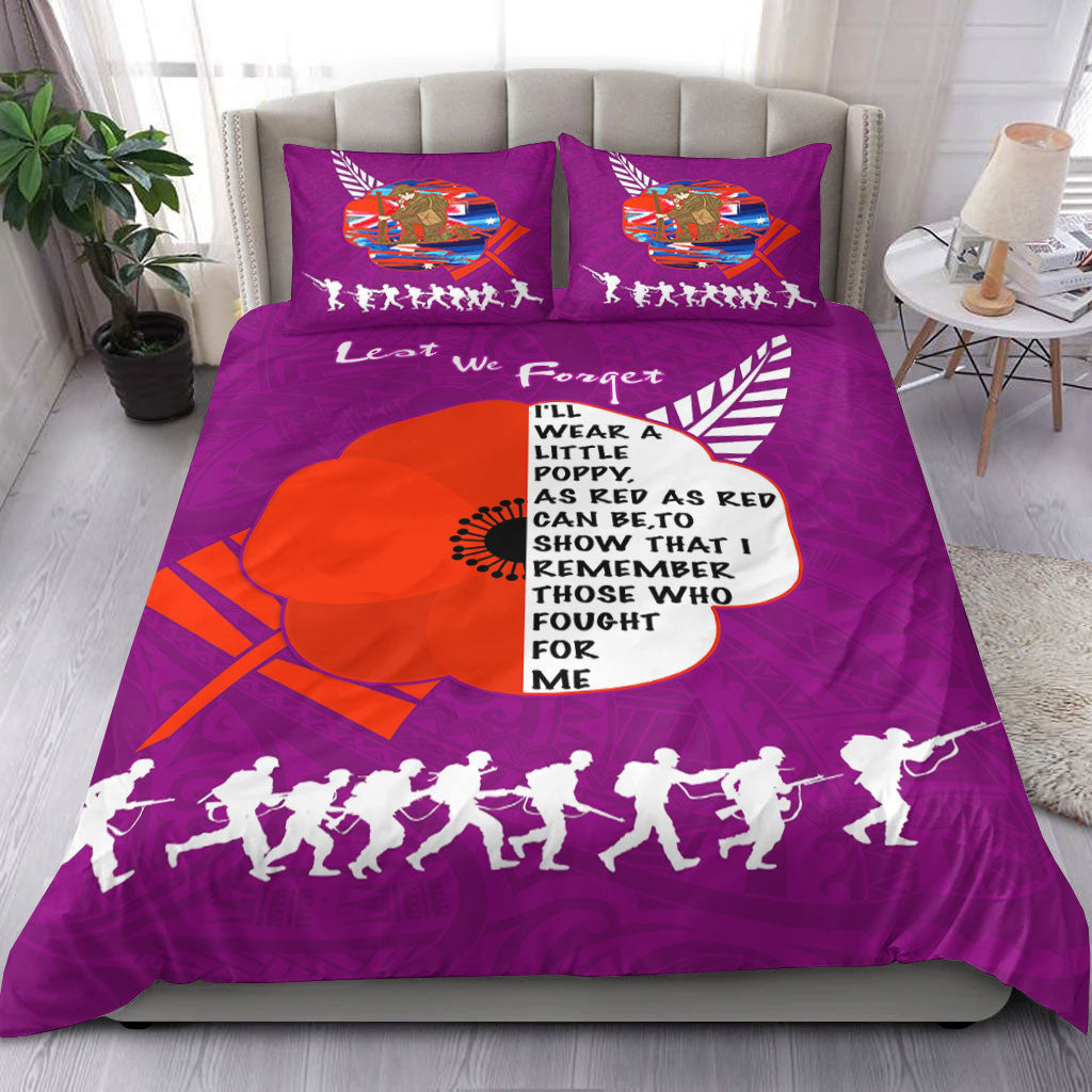 VibeHoodie Bedding Set - New Zealand ANZAC Red Poopy Purple Bedding Set LT10 - Vibe Hoodie Shop