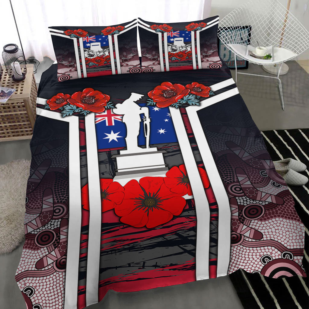 VibeHoodie Bedding Set - Australia ANZAC Day Poppy Aboriginal Pattern Bedding Set LT10 - Vibe Hoodie Shop