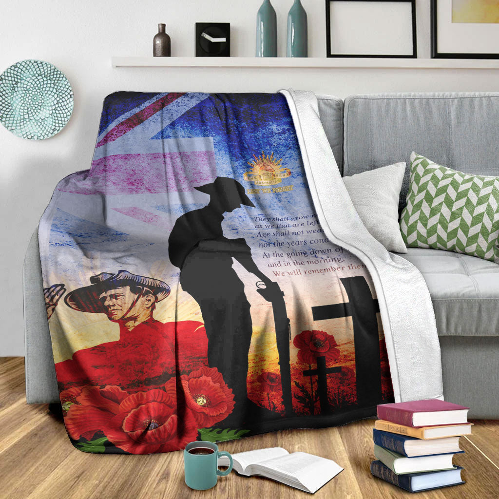 VibeHoodie Blanket - ANZAC Day Australia Soldier We Will Rememer Them Premium Blanket LT10 - Vibe Hoodie Shop