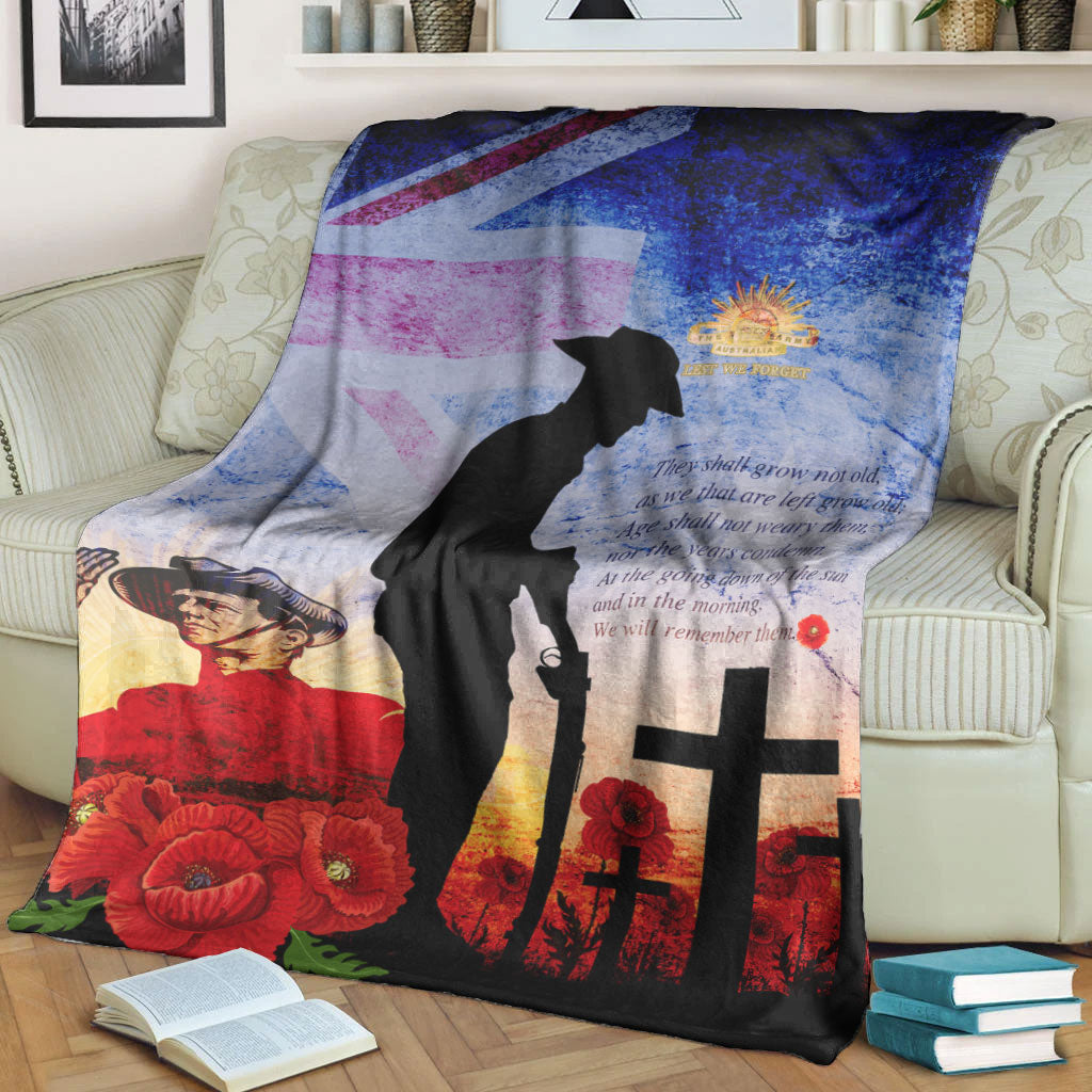 VibeHoodie Blanket - ANZAC Day Australia Soldier We Will Rememer Them Premium Blanket LT10 - Vibe Hoodie Shop