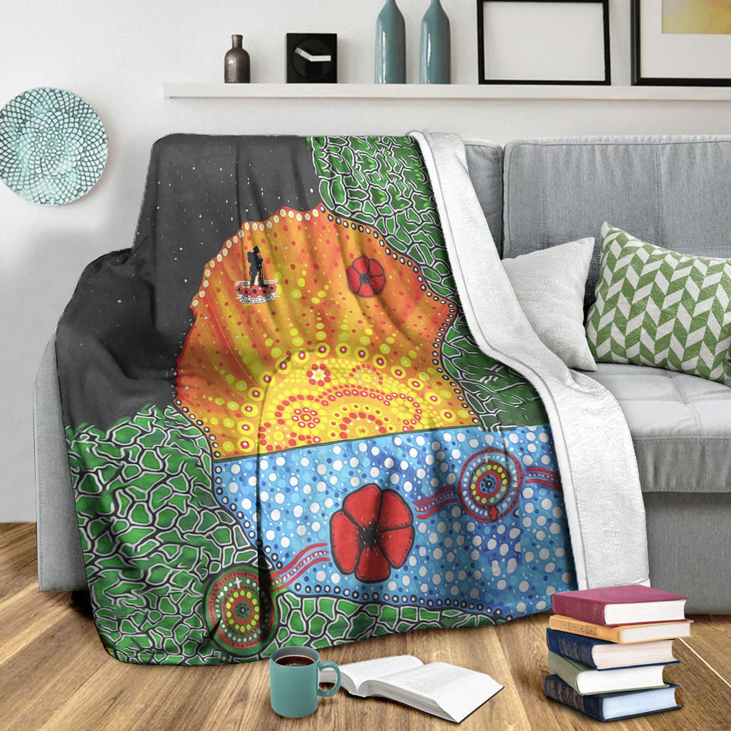 VibeHoodie Blanket - Aboriginal Australian ANZAC Day Lest We Forget Poppy Premium Blanket LT10 - Vibe Hoodie Shop