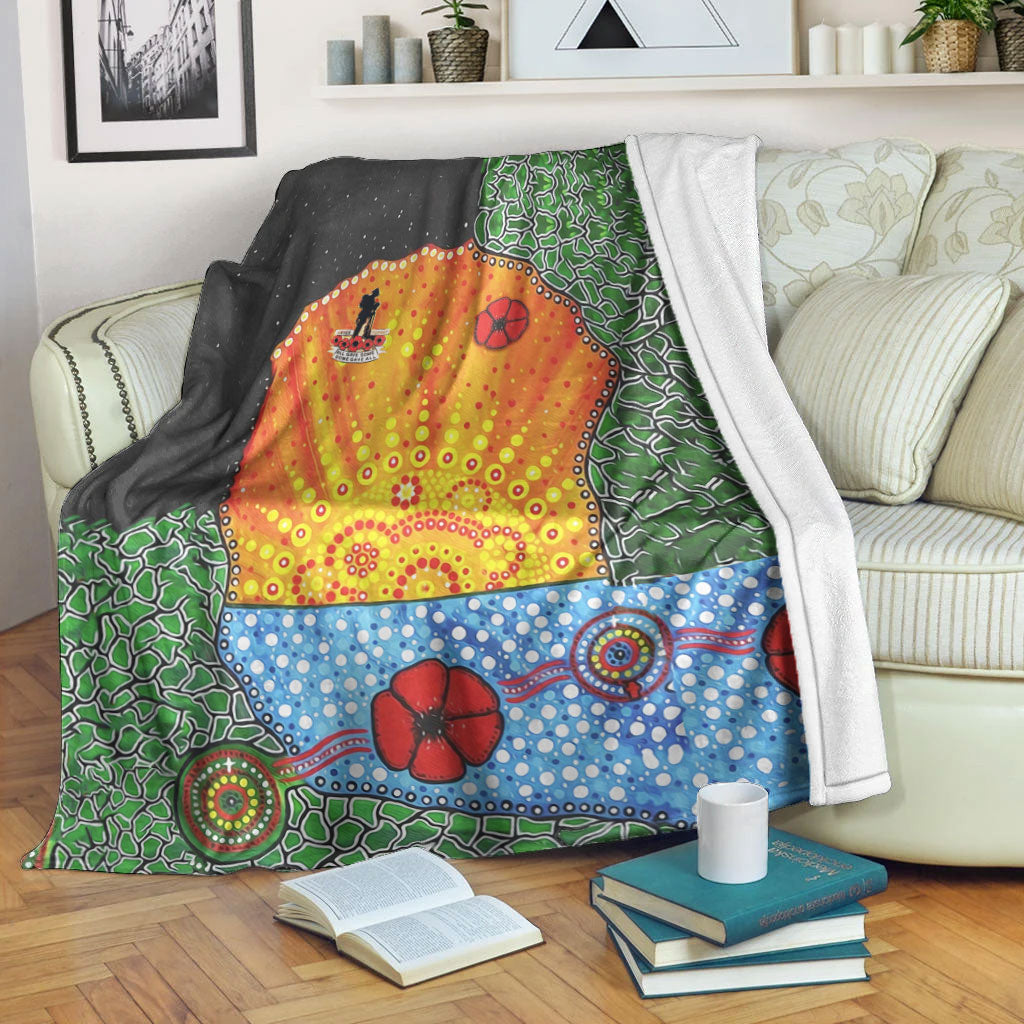 VibeHoodie Blanket - Aboriginal Australian ANZAC Day Lest We Forget Poppy Premium Blanket LT10 - Vibe Hoodie Shop
