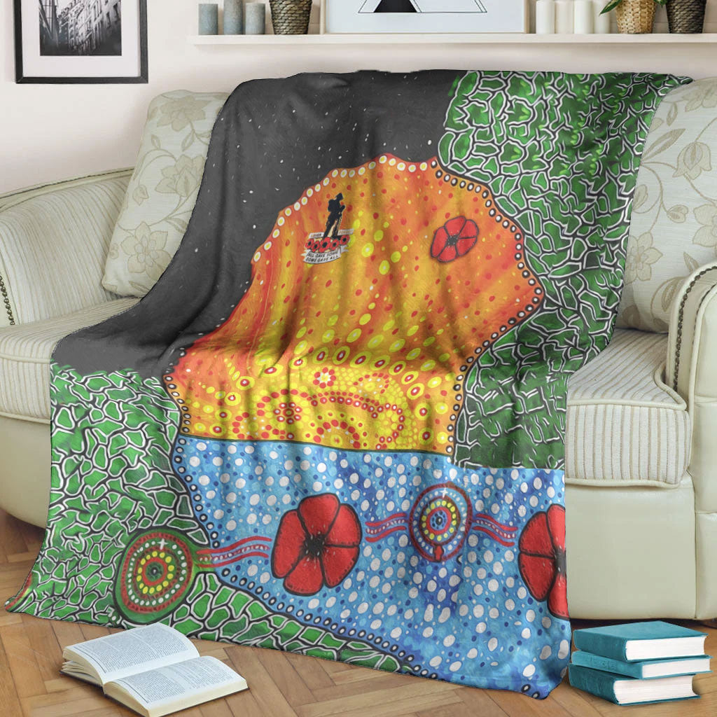 VibeHoodie Blanket - Aboriginal Australian ANZAC Day Lest We Forget Poppy Premium Blanket LT10 - Vibe Hoodie Shop