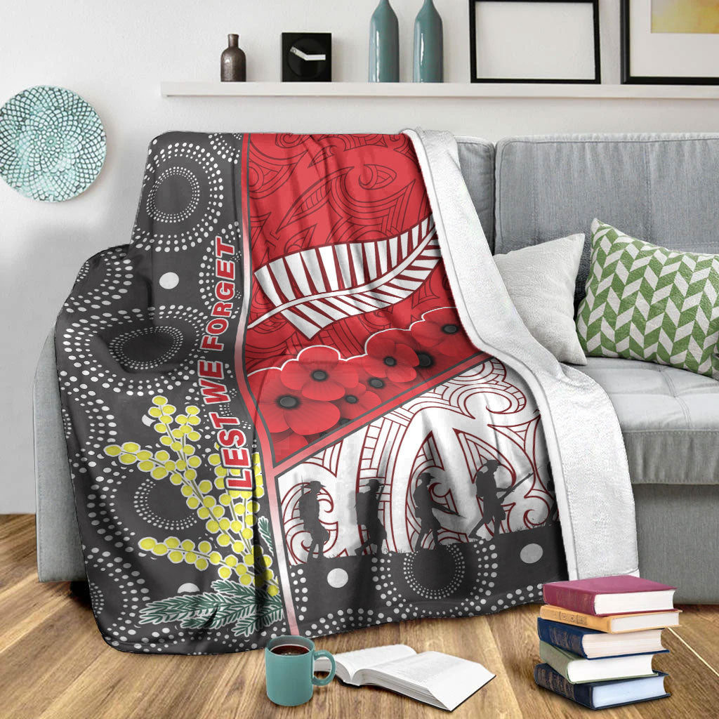 VibeHoodie Blanket - Australia Indigenous and New Zealand Maori ANZAC (Red) Premium Blanket LT10 - Vibe Hoodie Shop