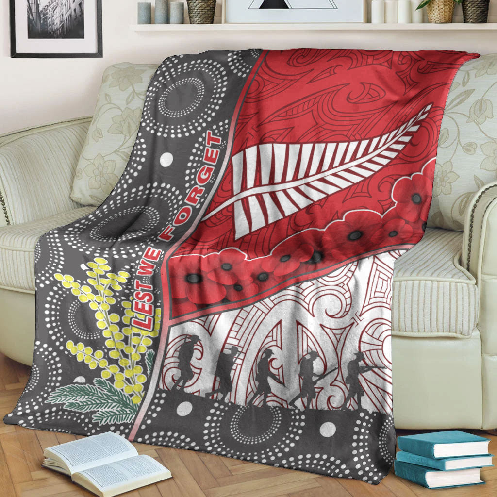 VibeHoodie Blanket - Australia Indigenous and New Zealand Maori ANZAC (Red) Premium Blanket LT10 - Vibe Hoodie Shop