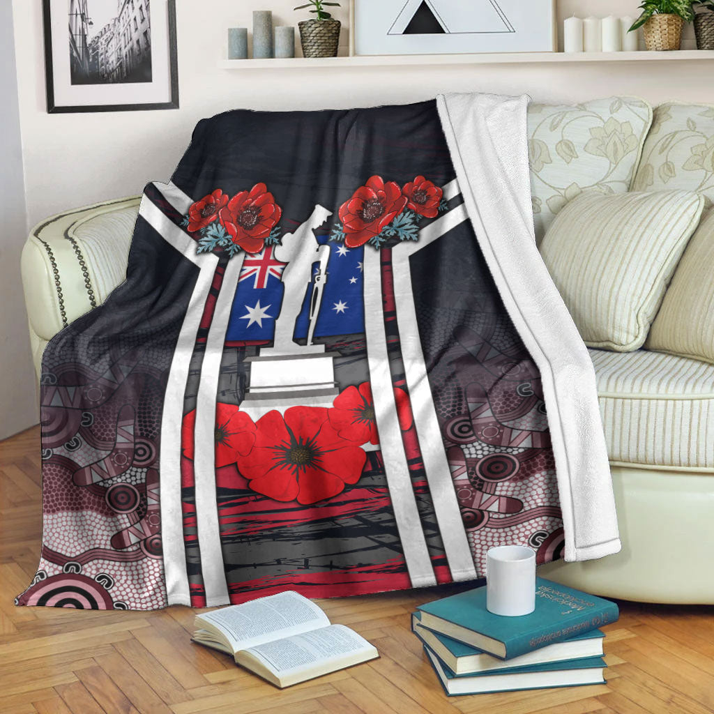 VibeHoodie Blanket - Australia ANZAC Day Poppy Aboriginal Pattern Premium Blanket LT10 - Vibe Hoodie Shop