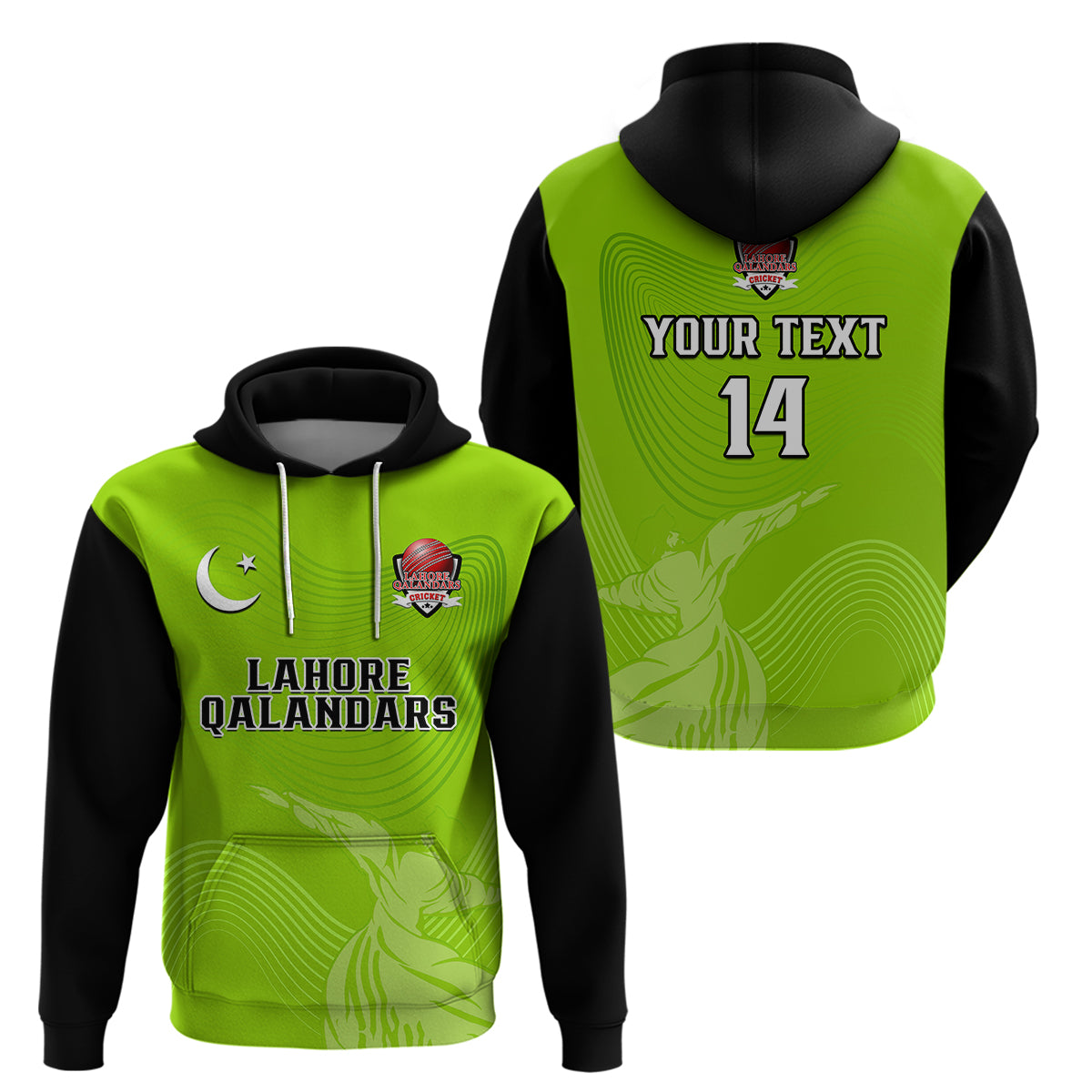 (Custom Text And Number) Lahore Qalandars Cricket Pakistan LQ 2023 Champions Lime Green Hoodie - Vibe Hoodie Shop