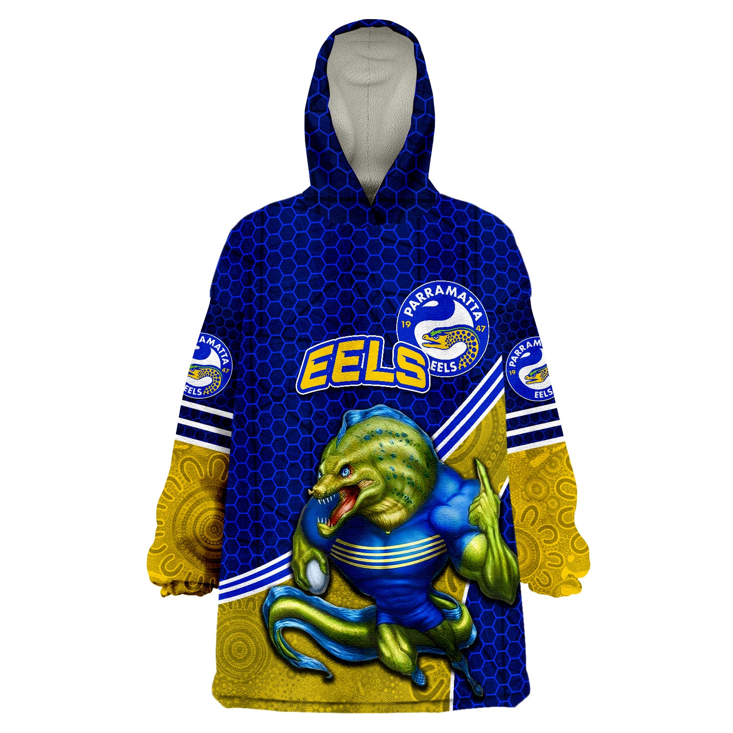 Eels Rugby Mix Aboriginal Simple Wearable Blanket Hoodie - Vibe Hoodie Shop