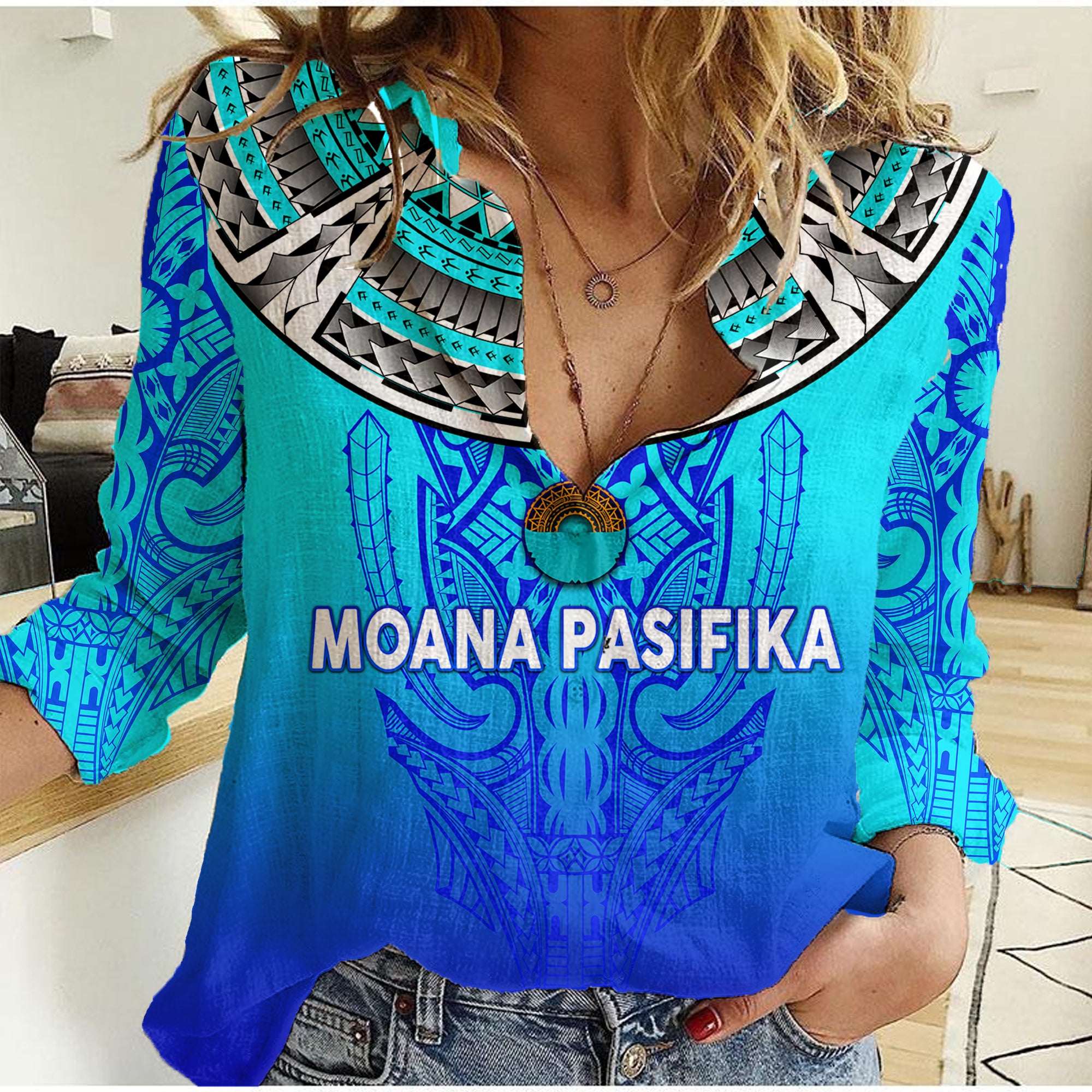 (Custom Personalised) Moana Pasifika Super Rugby Tapa Pacific Island Tapa Simple Women Casual Shirt - Vibe Hoodie Shop