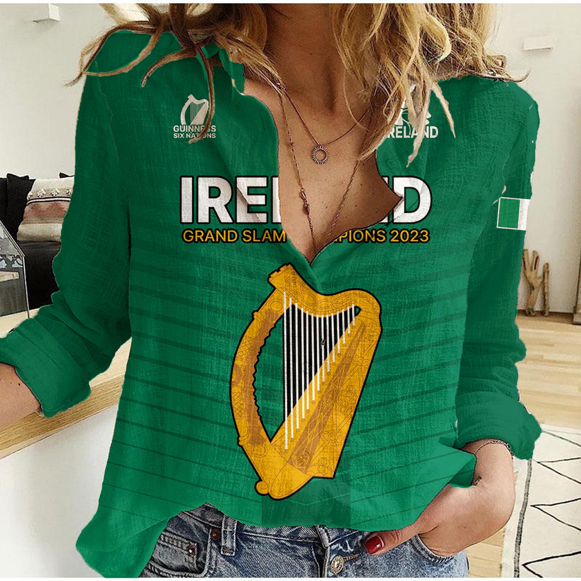 (Custom Personalised) Ireland Rugby 2023 Champions Guinness 6 Nations Women Casual Shirt - Vibe Hoodie Shop