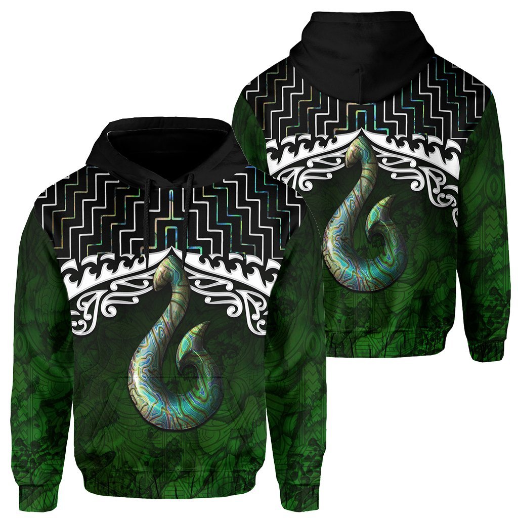 New Zealand Maori Hoodie, Poutama Hei Matau Paua Shell Pullover Hoodie - Vibe Hoodie Shop