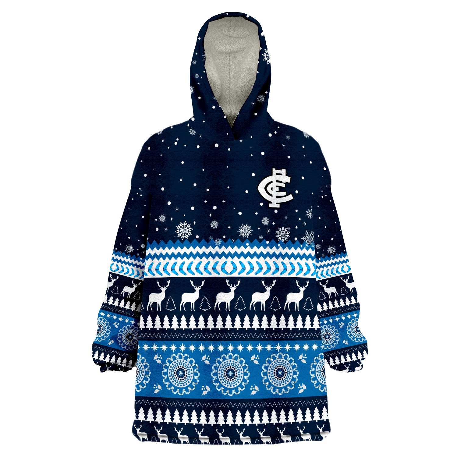 (Custom Personalised) Blues Football Christmas Carlton Wearable Blanket Hoodie - Vibe Hoodie Shop