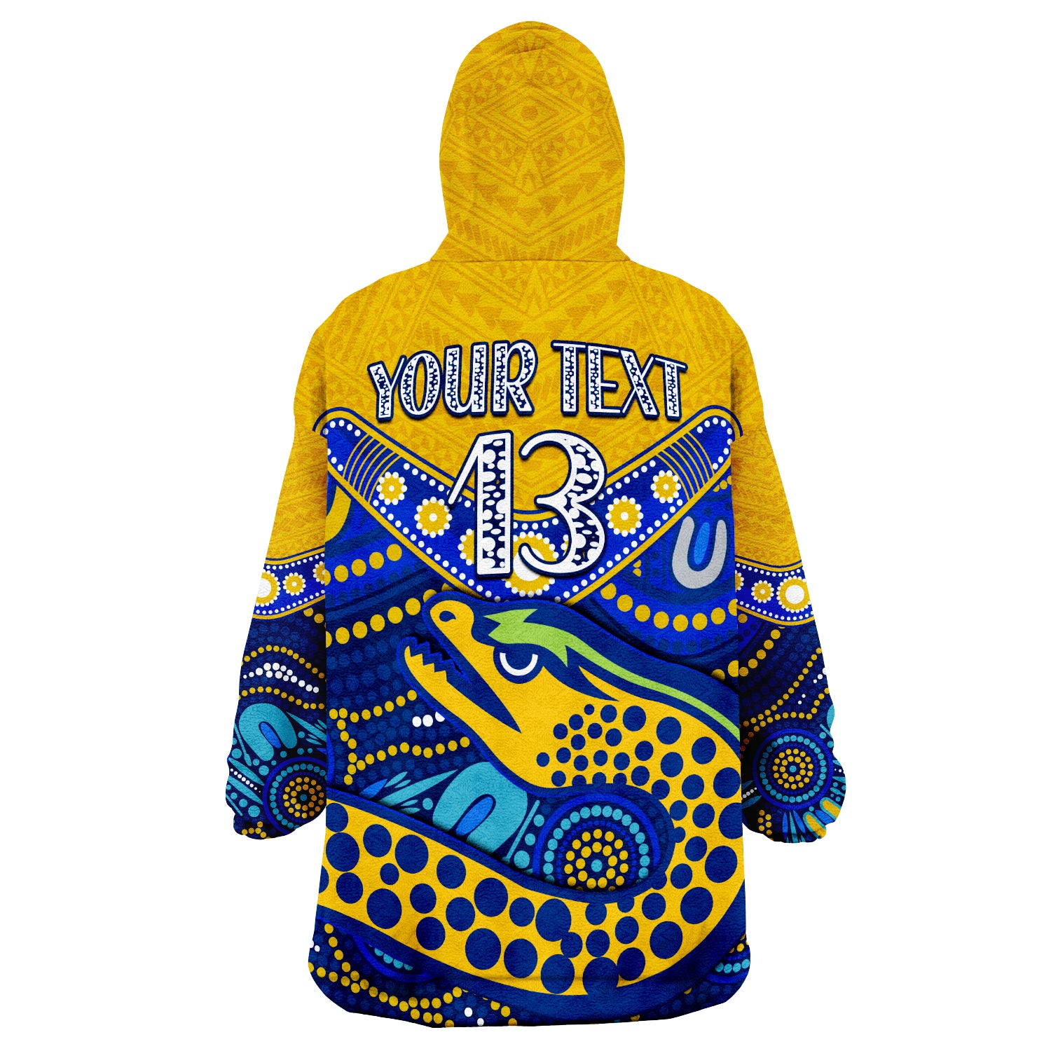 (Custom Text and Number) Eels Rugby Polynesian Tapa Pattern Premiers Wearable Blanket Hoodie - Vibe Hoodie Shop