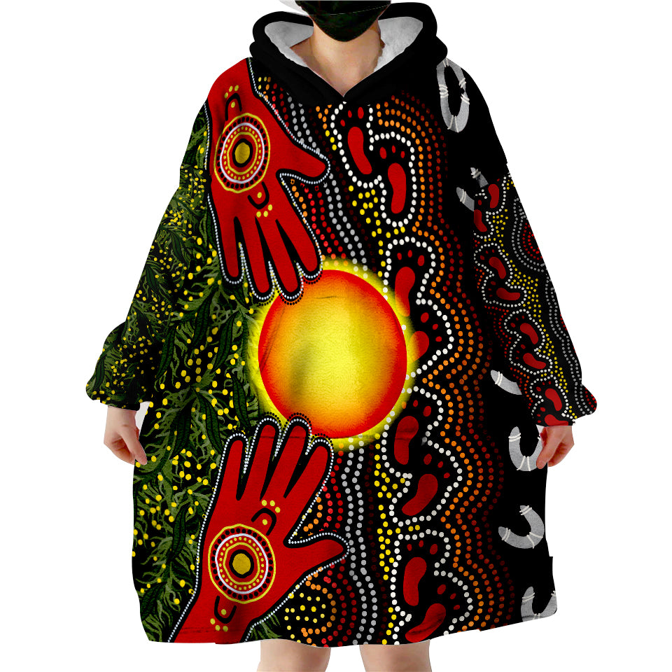 (Custom Text and Number) Aboriginal Dot Painting Go To Touch The Sun Wearable Blanket Hoodie - Vibe Hoodie Shop