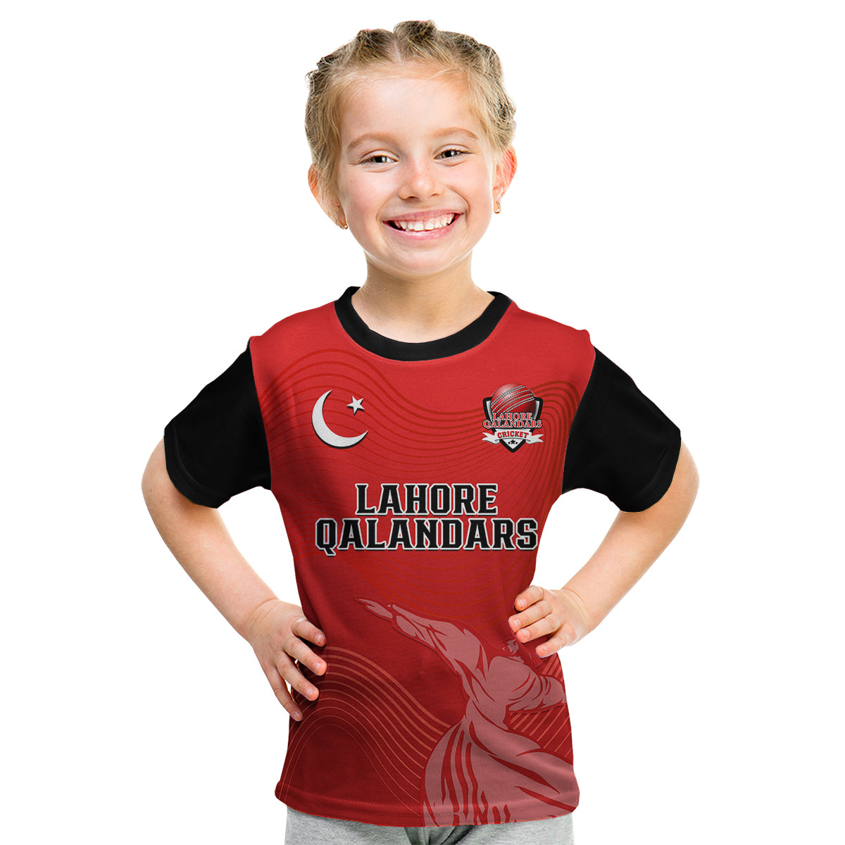 (Custom Text And Number) Lahore Qalandars Cricket Pakistan LQ 2023 Champions Red Kid T Shirt - Vibe Hoodie Shop